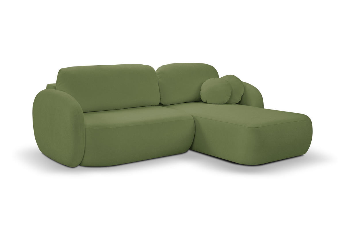 ECKSOFA AMICO R-S Grün Geflochtener Stoff mit Schlaffunktion - Grün, Holz (248/174cm) - MASSENO