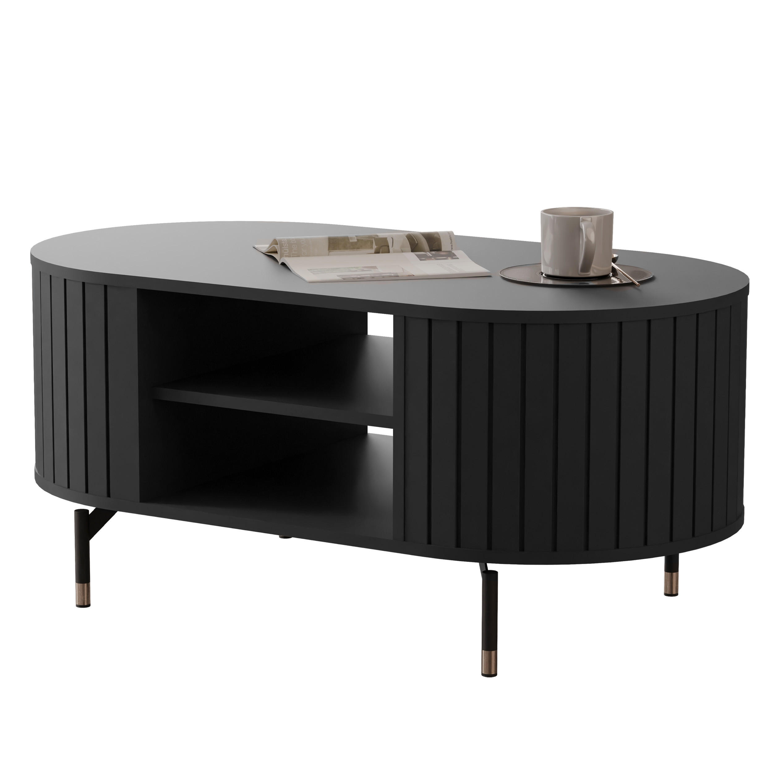 COUCHTISCH geriffelt, mit Ablage, Schwarz - Schwarz, Holzwerkstoff (47/104/56cm) - Idohome