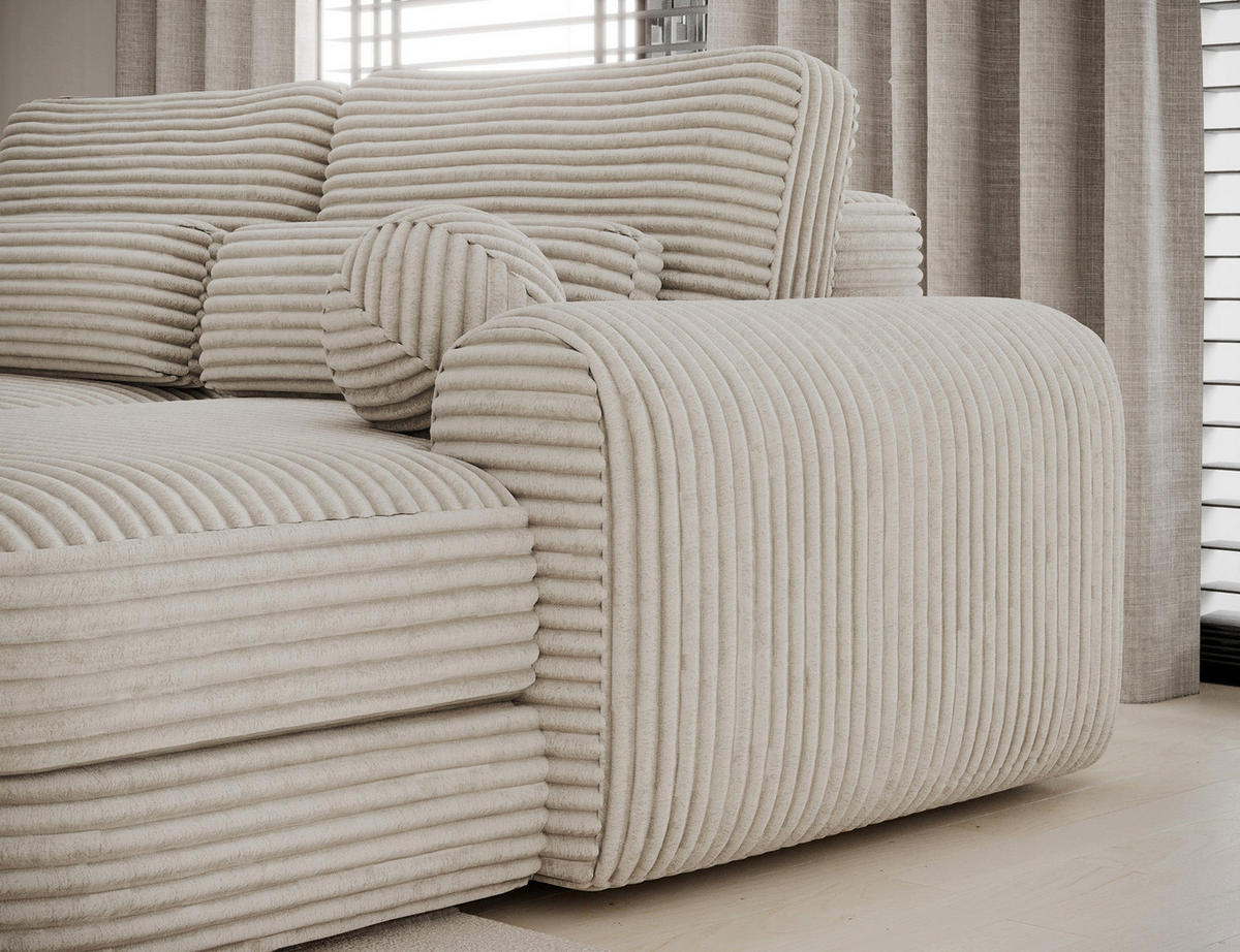 ECKSOFA RIPELI L-Form mit Schlaffunktion & Bettkasten – Modernes 3-Sitzer Sofa, Wellenfederung, 217 × 175 cm - Beige/Schwarz, Kunststoff (175/217cm) - Wohnideebilder