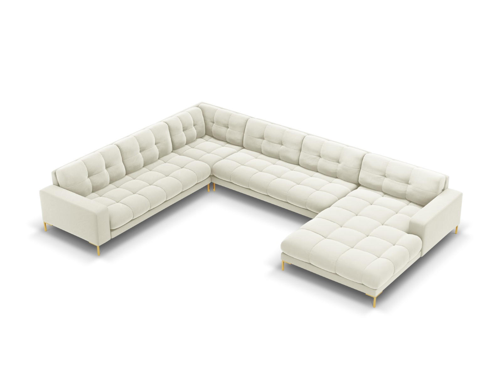 PANORAMASOFA links Mamaia aus Samt leichtes beige 7 Sitzplätze - Creme, Textil (256/75/327cm) - Micadoni