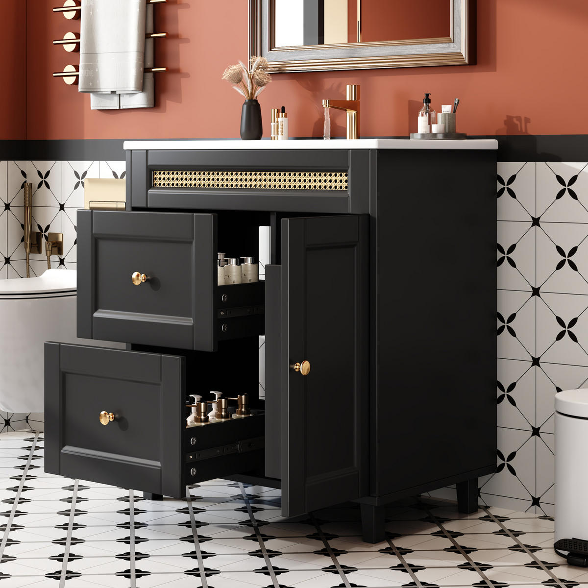 WASCHTISCHKOMBI mit Waschbeckenunterschrank Schwarz, Keramikbecken - Schwarz, Holz/Metall (76/86/46cm) - PARAFTA HOME