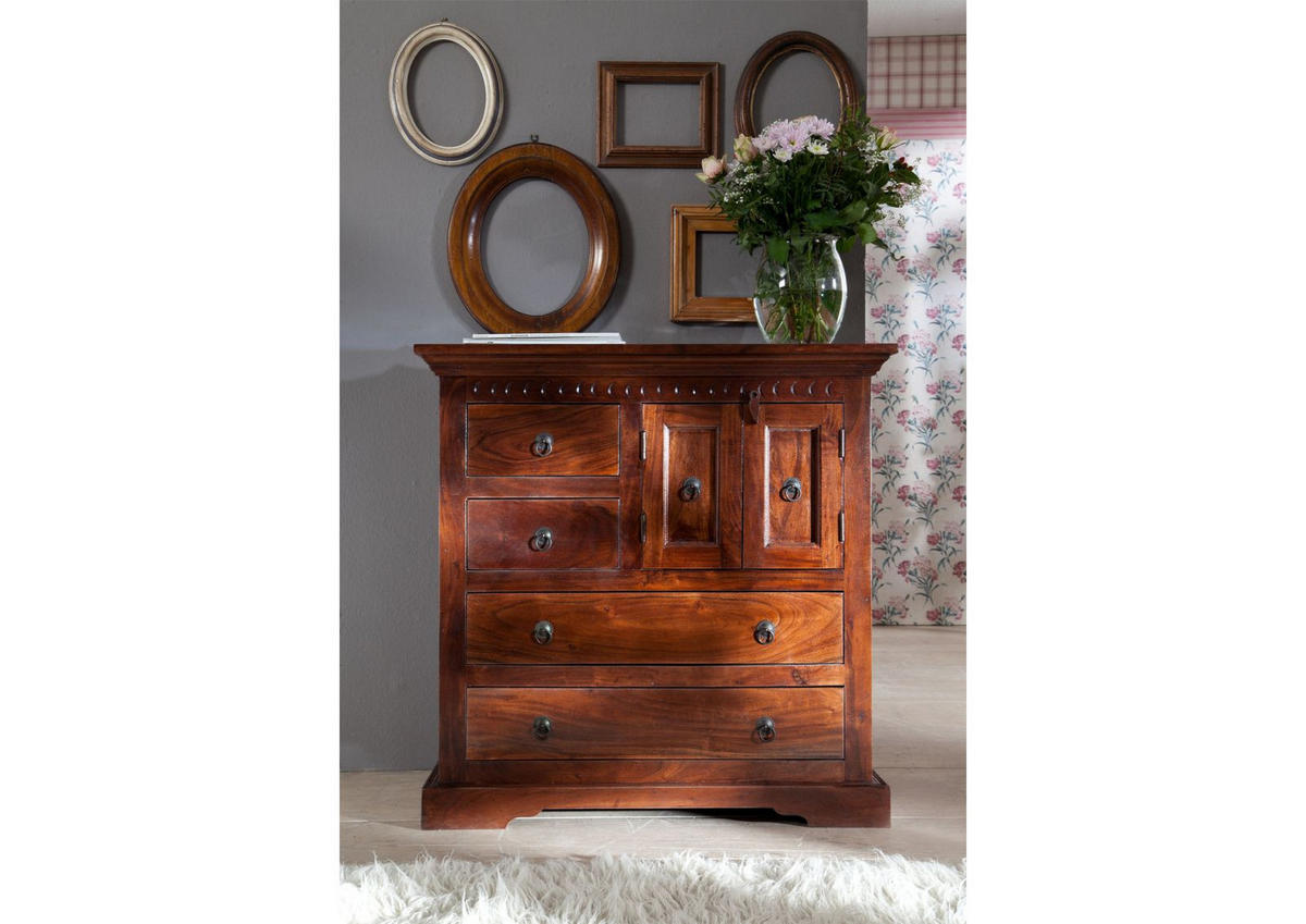 KOMMODE Akazie 87x50x87 nougat lackiert OXFORD #446 - Dunkelbraun, Holz (87/87/50cm) - Massivmoebel24