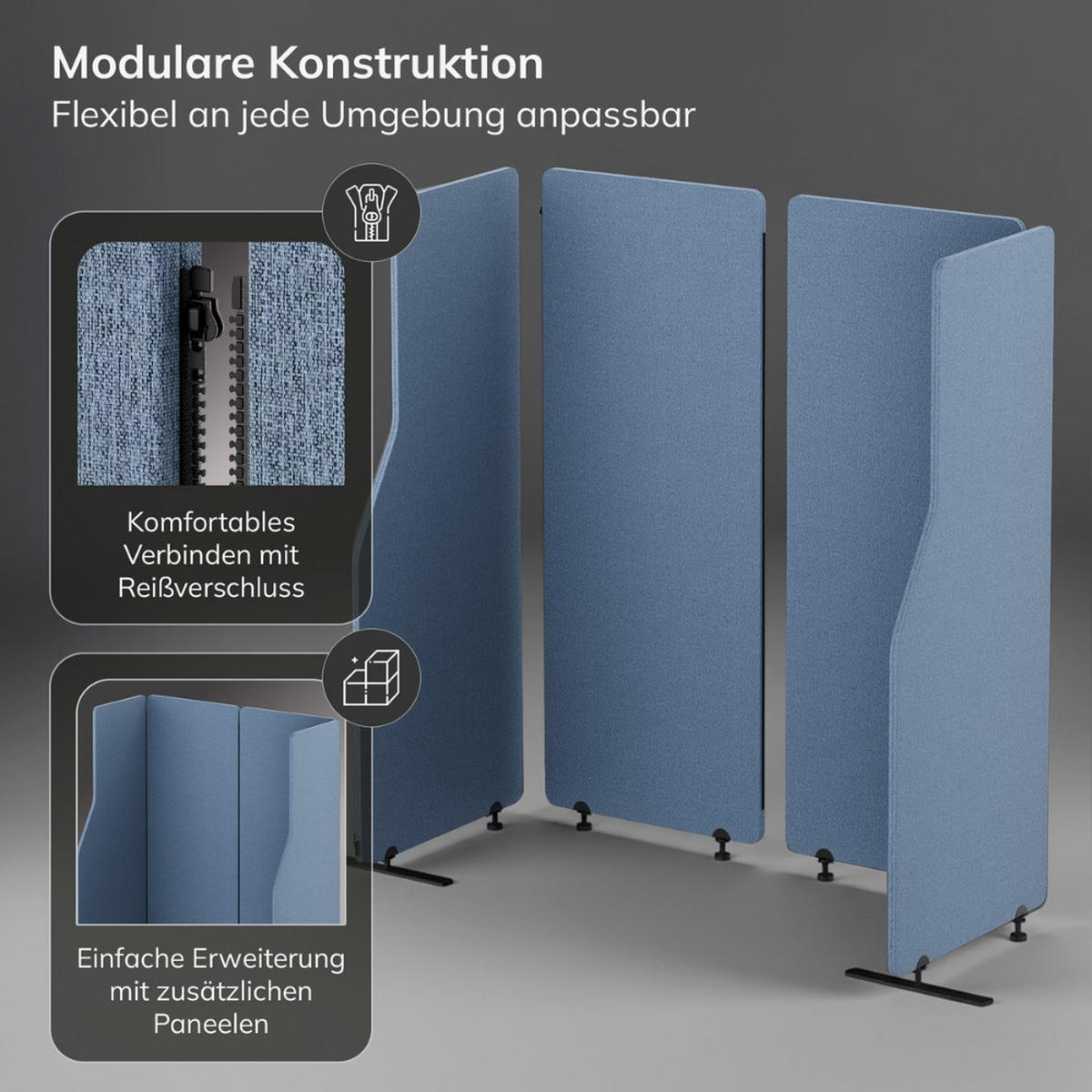 AKUSTIK-TRENNWAND mit Schalldämmung PEOLT 145x240x1,8cm Blau Stellwand - Blau, Kunststoff (240/145/1.8cm) - DELUKE