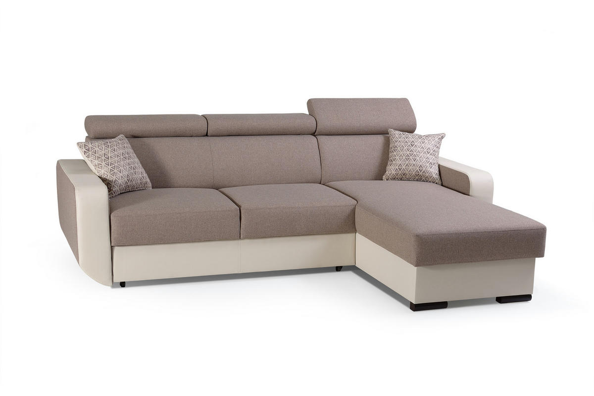 ECKSOFA PALAZZO Braun Geflochtener Stoff mit Schlaffunktion - Braun, Holz (236/165cm) - MASSENO