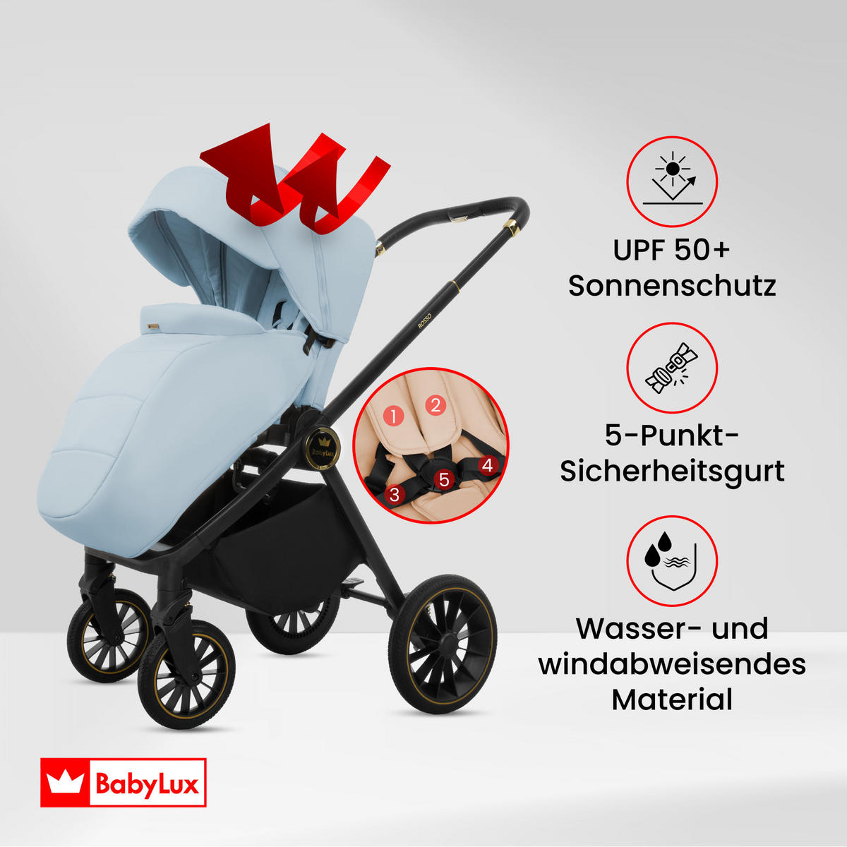 KINDERWAGEN Rosso 2in1 Blau Babywanne, Buggy Sportsitz, Faltbar, Wickeltasche - Blau/Schwarz, Textil/Metall (58/100cm) - BabyLux