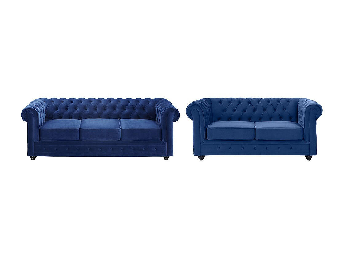 COUCHGARNITUR 3+2 - Samt - Dunkelblau - CHESTERFIELD - Blau, Textil (88/72/205cm) - Vente-Unique