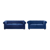 COUCHGARNITUR 3+2 - Samt - Dunkelblau - CHESTERFIELD - Blau, Textil (205/72/88cm) - Vente-Unique