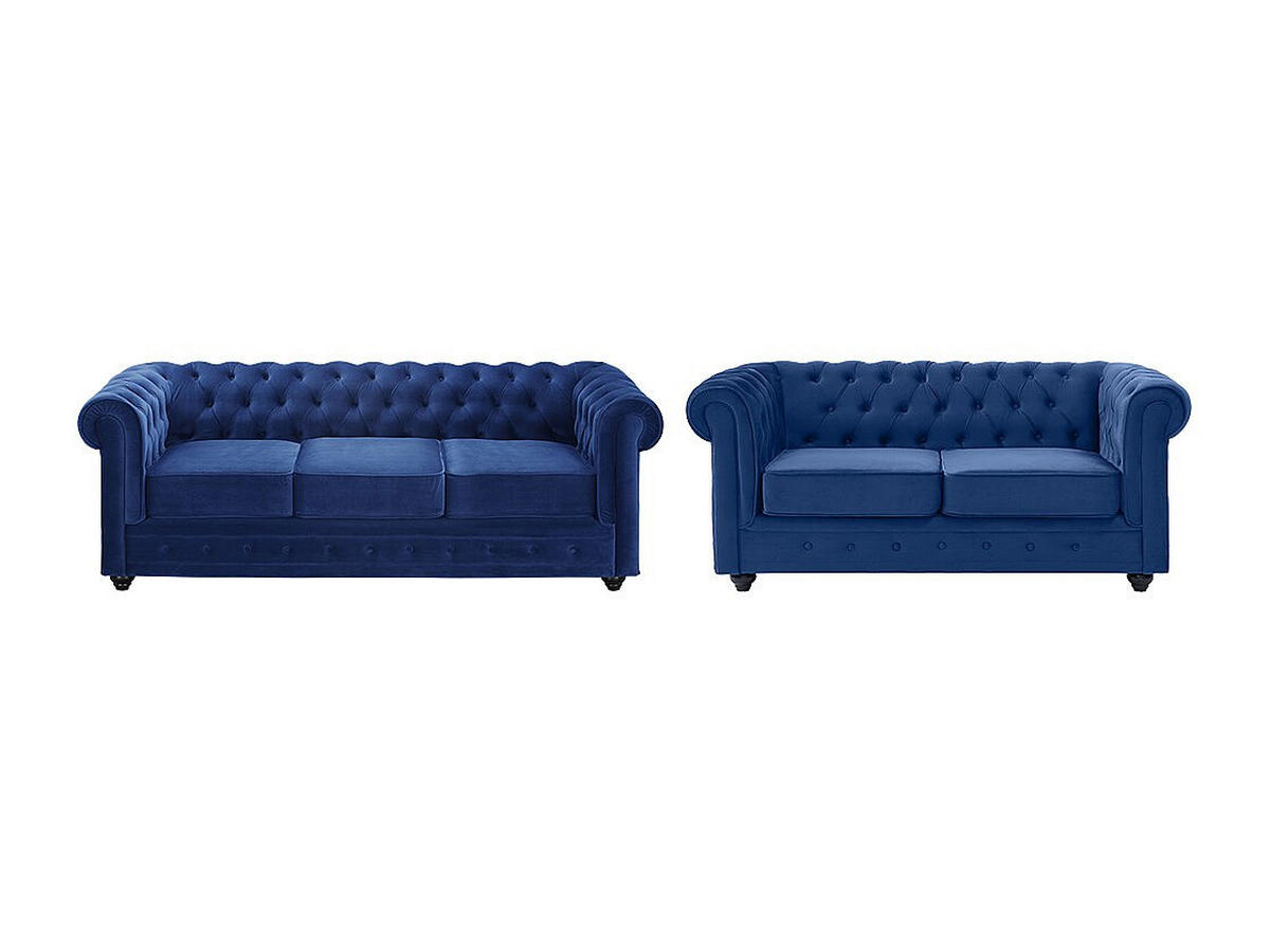 COUCHGARNITUR 3+2 - Samt - Dunkelblau - CHESTERFIELD - Blau, Textil (205/72/88cm) - Vente-Unique
