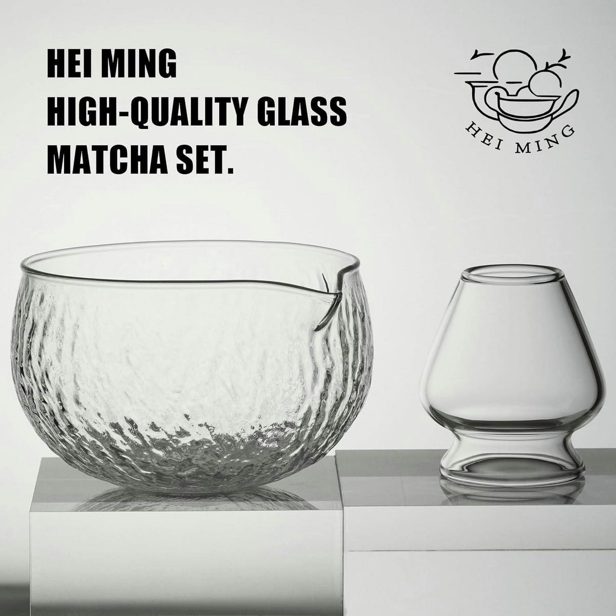 MATCHA Set 8-teiliges Set Glas Schale Bambus Besen Transparent - Transparent, Glas (11.5/7/18cm)