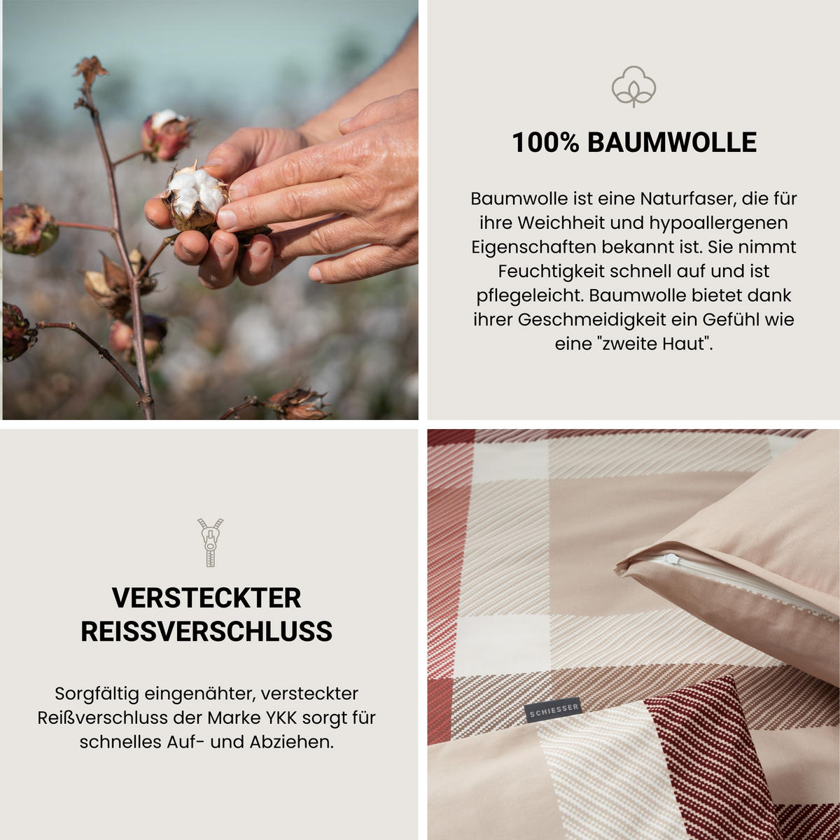 BETTWÄSCHESET Kris - Renforcé - 2-teilig - 135 x 200 cm - Beige-Rot - Rot, Textil (135/200cm) - SCHIESSER