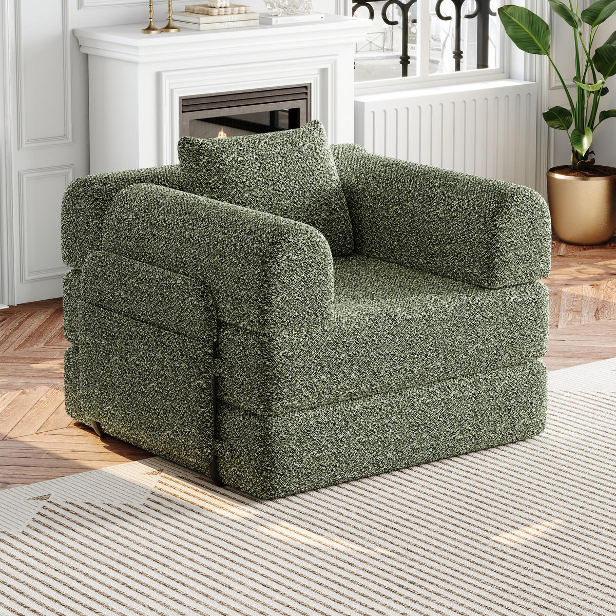 SCHLAFSOFA in Grün – 2-in-1 mit Armlehnenfach und Chenillebezug - Grün, Textil (94/49.5/181.6cm) - BEAOK