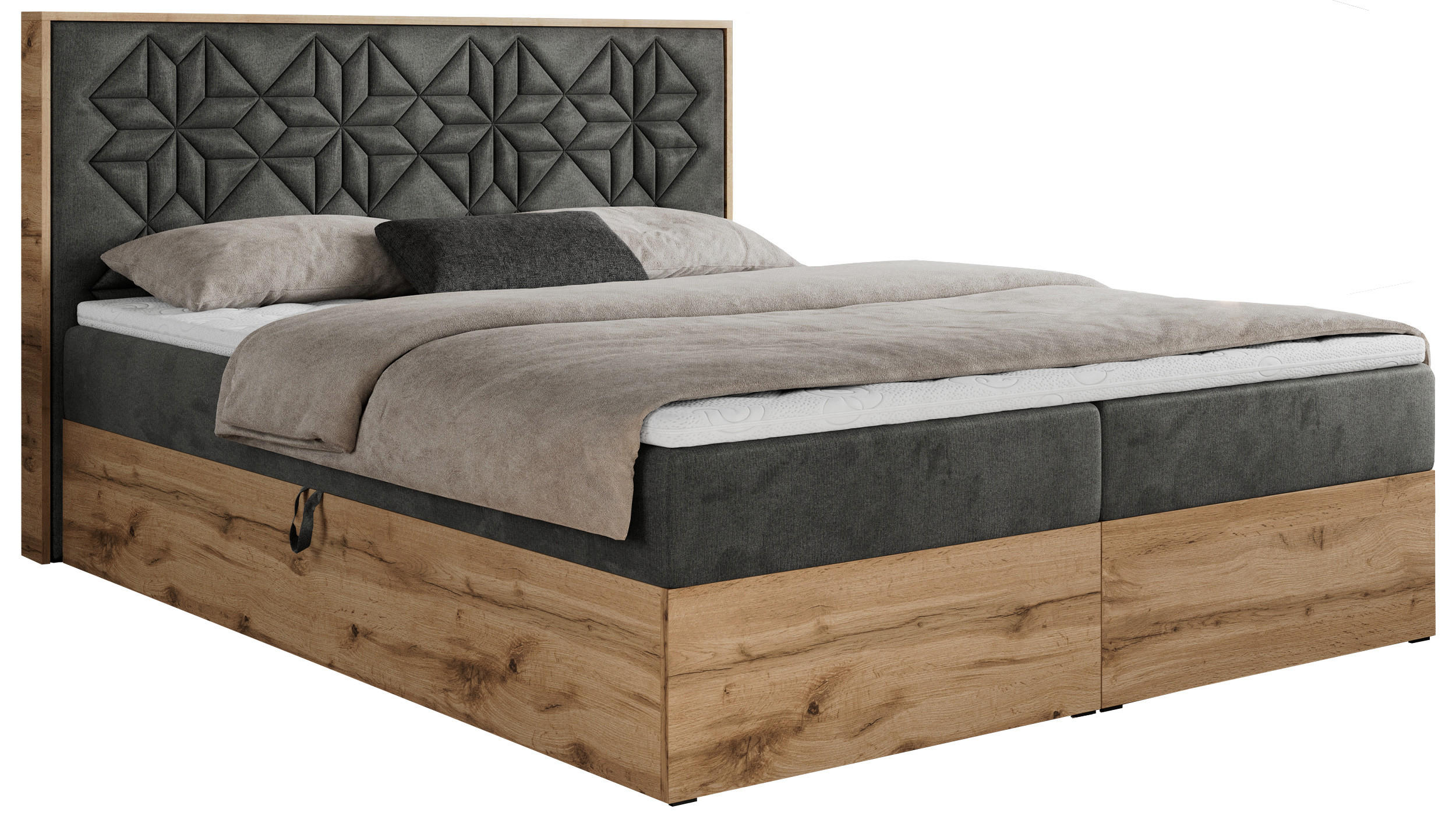 BOXBETT NESSI - 160/200 Dunkelgrau Velvet - H3 - Dunkelgrau, Holz/Textil (160/200cm) - MKS