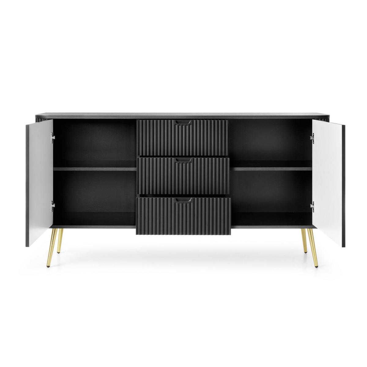SIDEBOARD Zova Schwarz mit goldenen Beinen 168 cm - Goldfarben/Schwarz, Holzwerkstoff/Metall (168/87/39cm) - Selsey