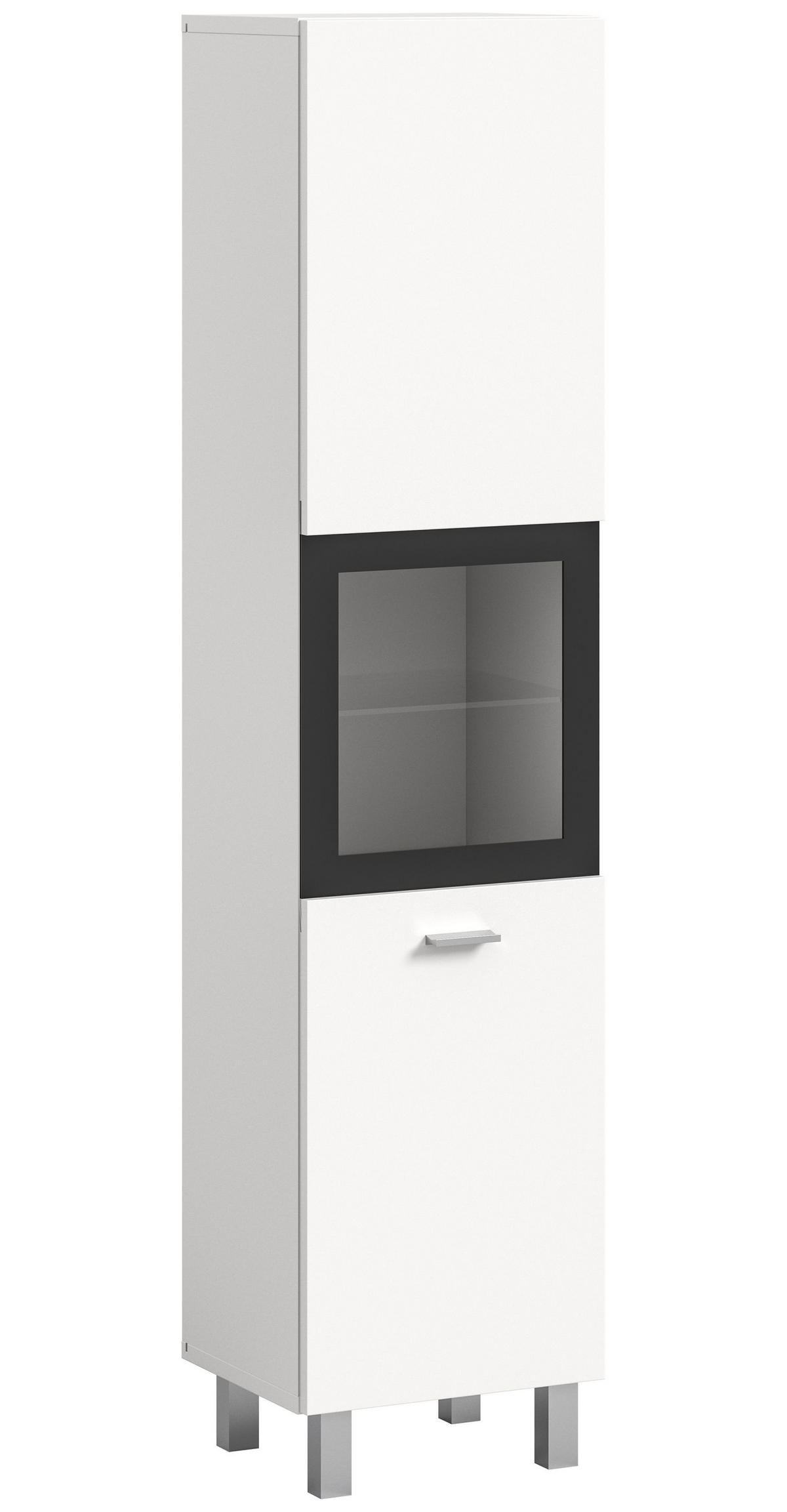 BADSCHRANK Boston/Tampa Bad in weiß Nachbildung und schwarz - modernes Design - B/H/T: 30x125x29 cm - Weiß, Holzwerkstoff (30/125/29cm)