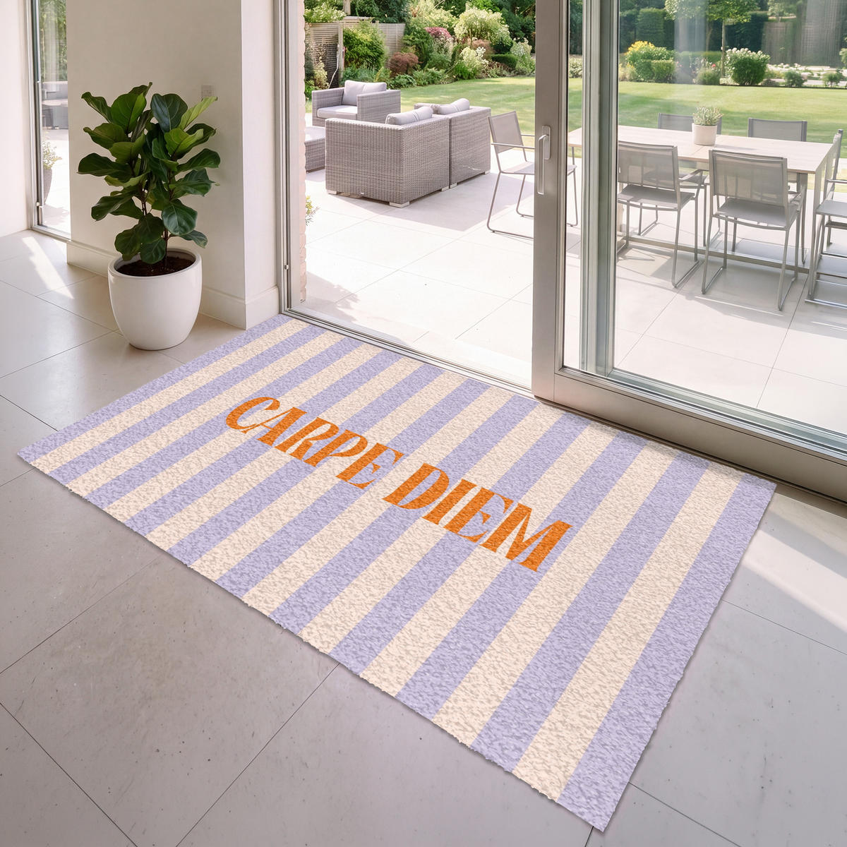 FUSSMATTE Lila – Orange – Streifen – Carpe Diem 180x120 cm - Flieder, Kunststoff (180/0.4cm) - MuchoWow