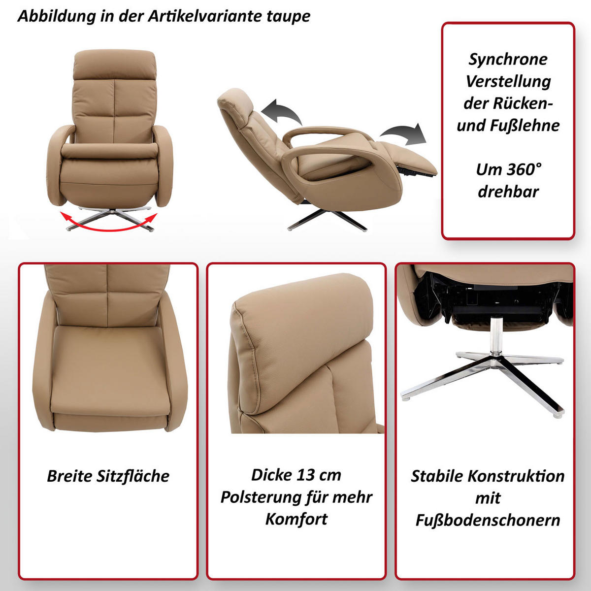 RELAXSESSEL Braun - Braun, Leder (70/109/147cm) - MCW