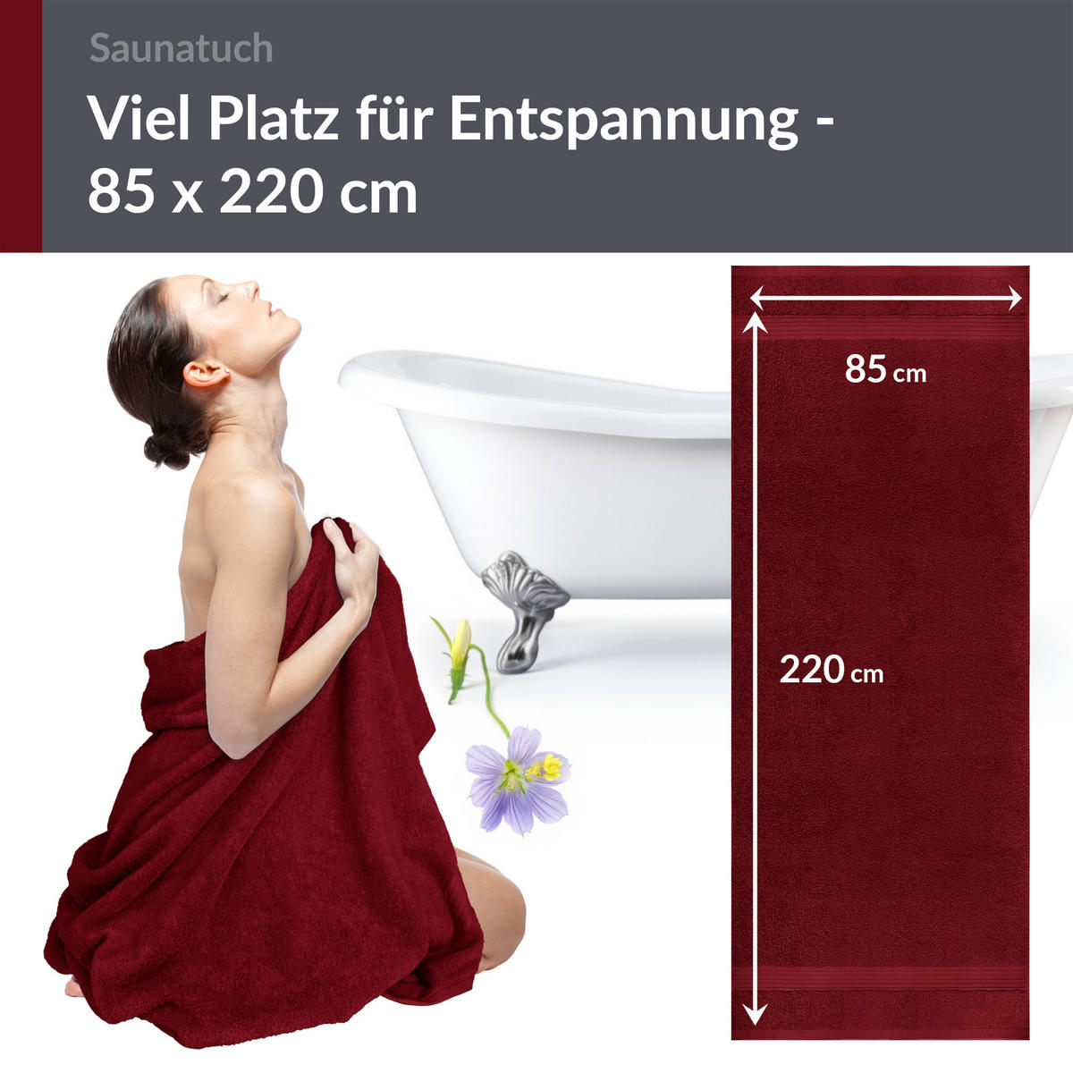 SAUNATUCH Linz Rubinrot 85x220 cm - Bordeaux, Textil (85/220cm) - Lashuma