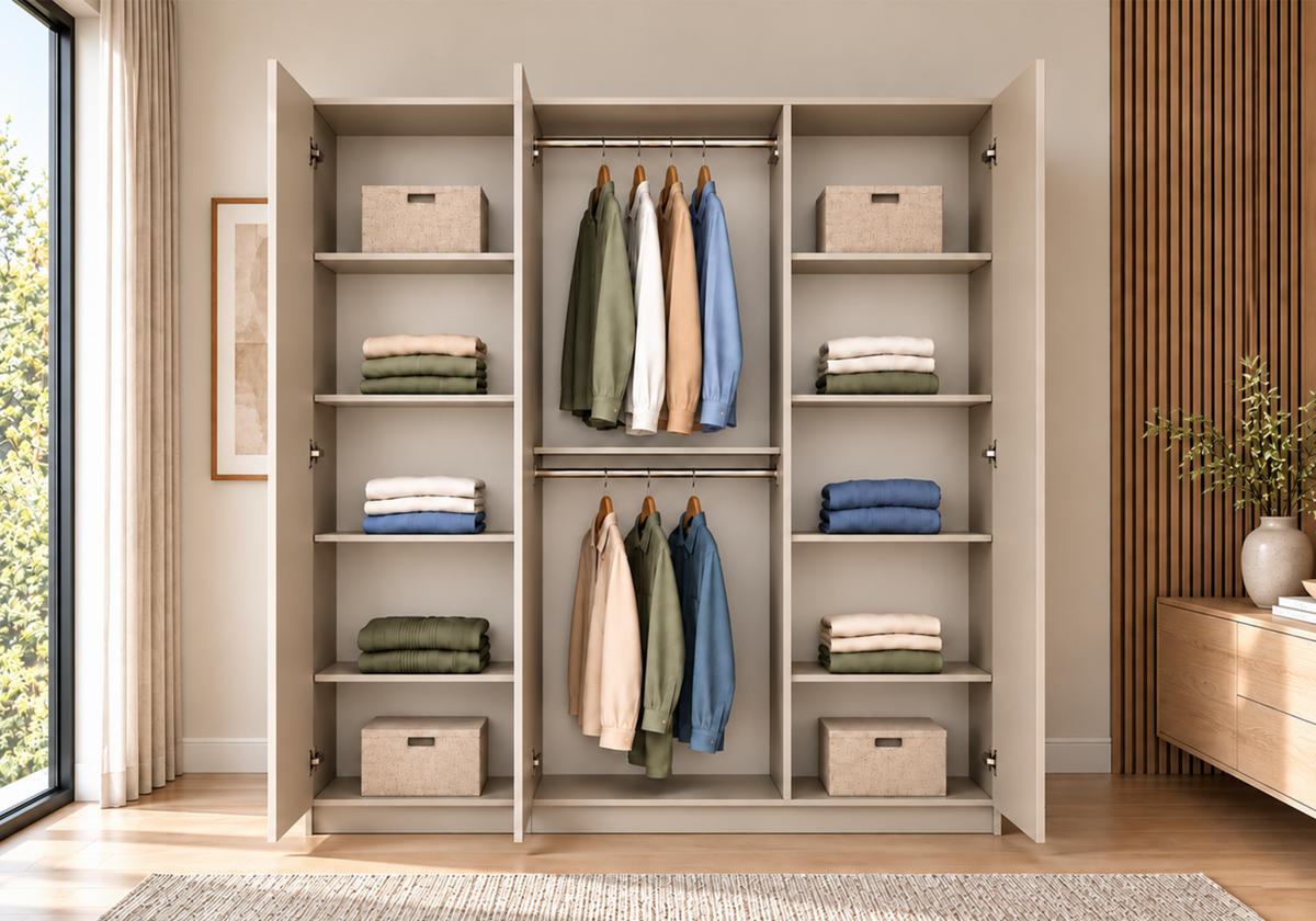 DREHTÜRENSCHRANK ROSA 3D 150/210/55, 3-türig, Kaschmir - Kaschmir/Goldfarben, Holzwerkstoff (150/210/55cm) - imoebel24