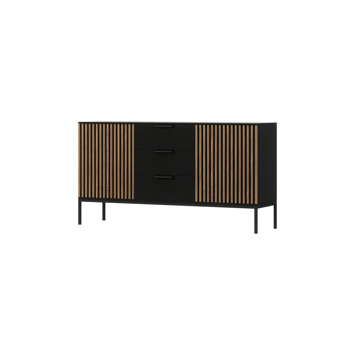 KOMMODE - Meteor (Schwarz + Artisan) - Schwarz, Holzwerkstoff/Metall (150/80/40cm) - Möblo