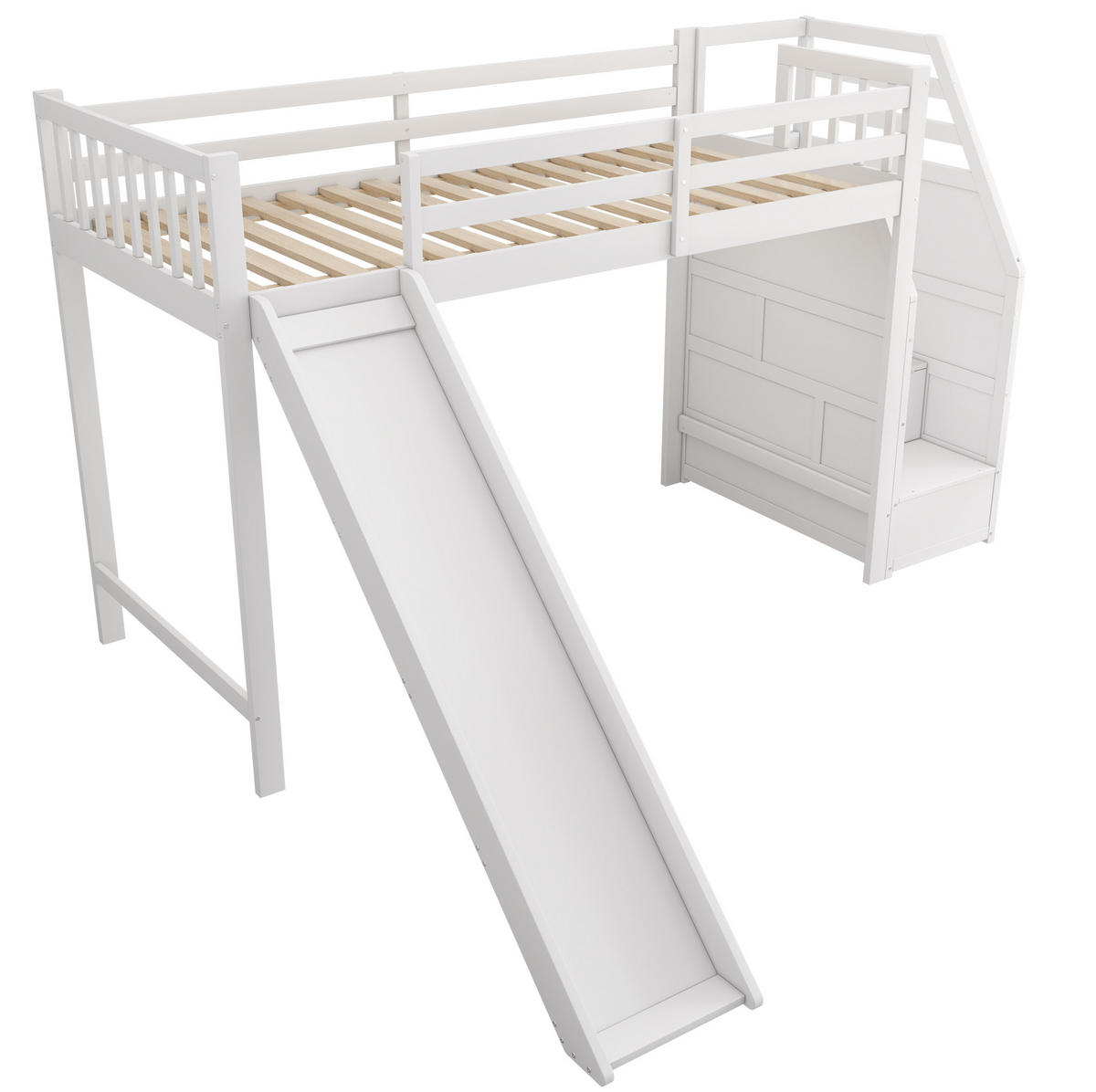 HOCHBETT 90/200 cm Weiß mit Rutsche und Ablageleiter - Weiß, Holzwerkstoff (90/200cm) - Flora Grace
