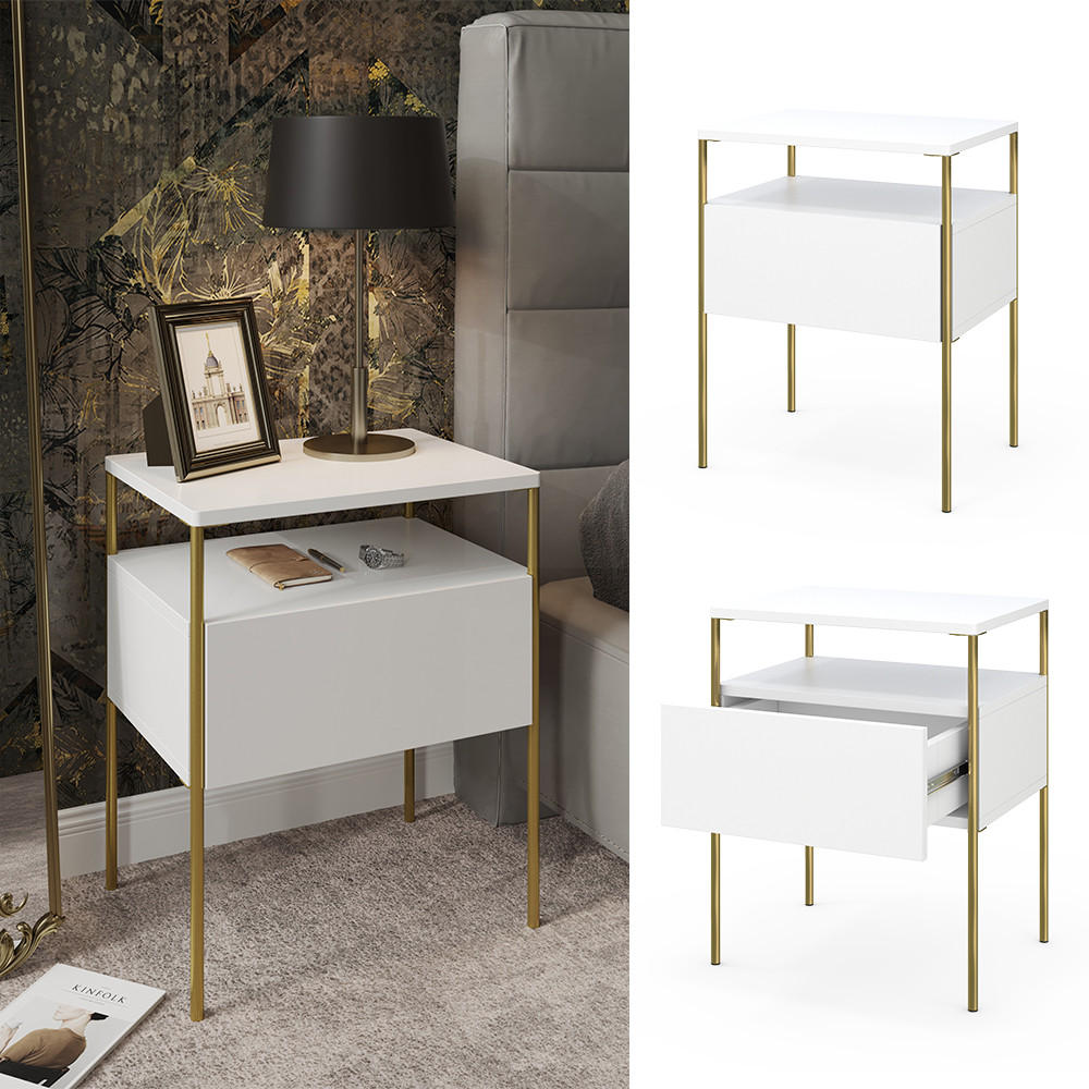 NACHTTISCH Mira Weiß/Gold 40 x 50 cm - Goldfarben/Weiß, Holzwerkstoff (40/50/30cm) - Vicco
