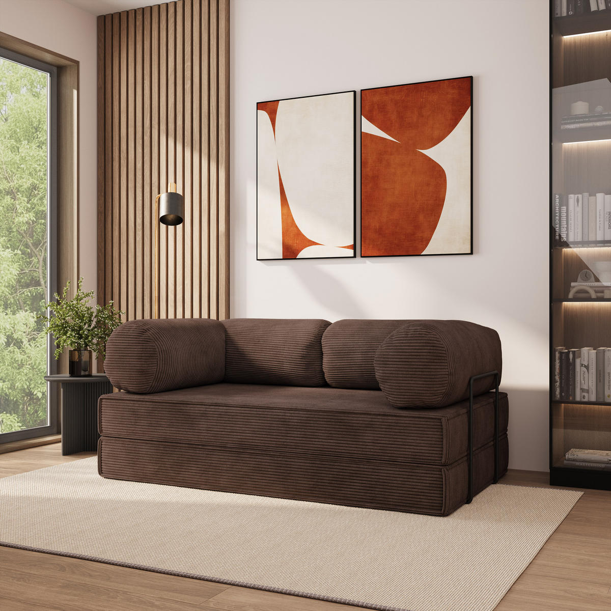 POHOVKA z pěny ALVIO s kovovým rámem Manšestrová látka Hnědá - hnědá, textil (170/68/80cm) - MASSENO