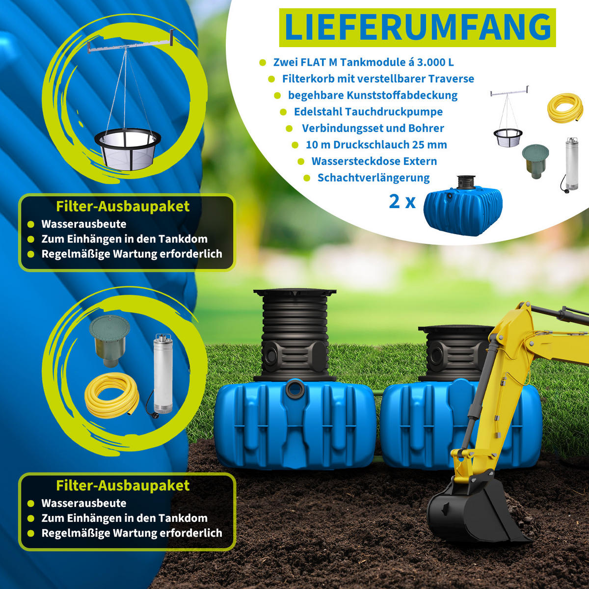 M Flachtank-Paket 6000 L Garten-Comfort - Blau, Kunststoff (320/109/245cm) - 4rain