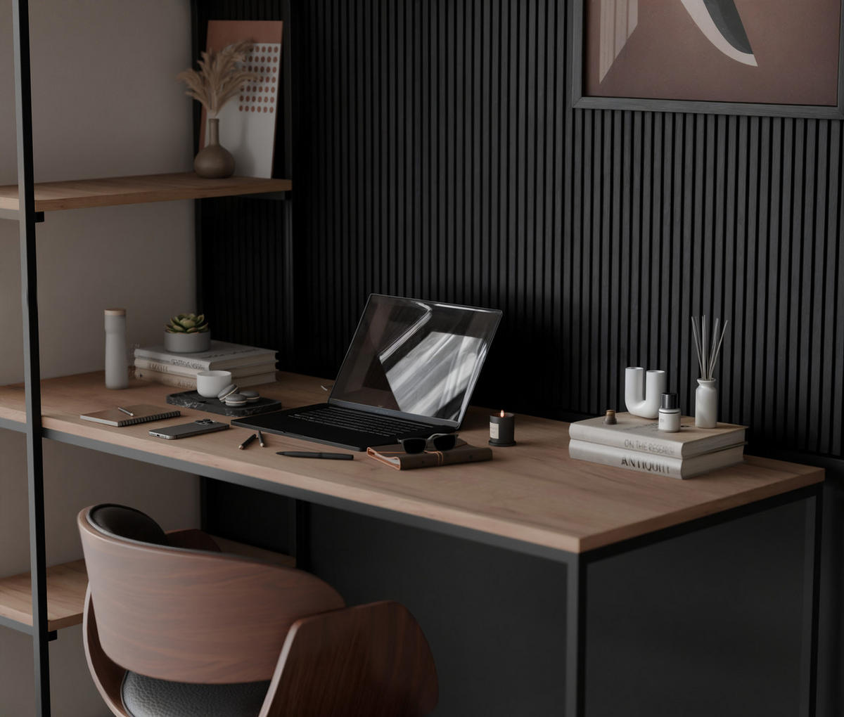 SCHREIBTISCH mit Seitenregal Eiche Kraft Gold - Eiche Wotan/Schwarz, Holzwerkstoff (152/60/160cm) - Idohome