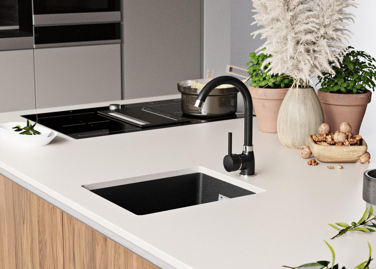 UNTERBAUSPÜLE GRANIT London, 2-er set Anthrazit 36/47 cm 1 Becken + Ablauf-Set ab 40er Unterschrank - Chromfarben/Anthrazit, Kunststoff (36/20/47cm) - Primagran