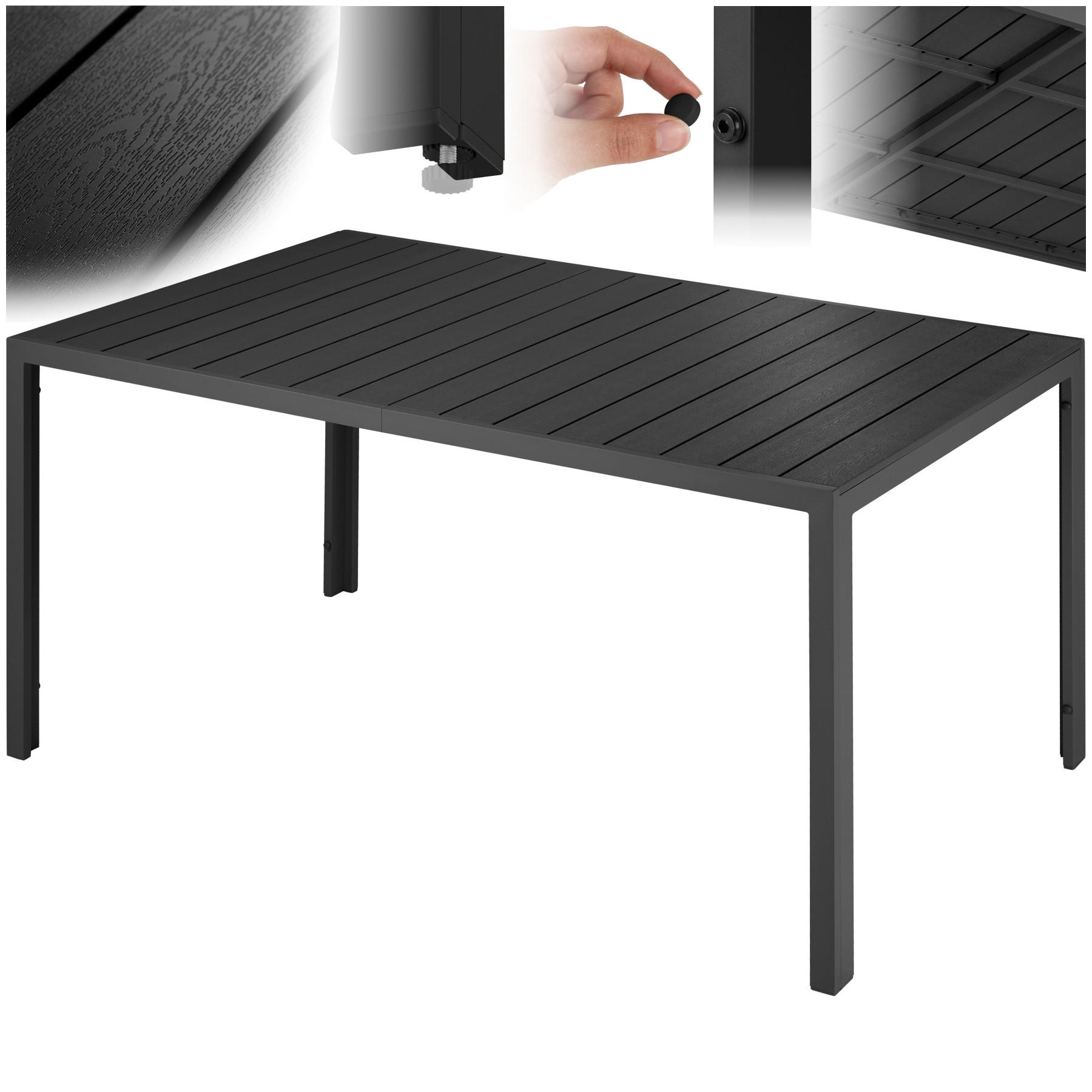 GARTENTISCH Bianca,150 x 90 x 74,5 cm,schwarz/schwarz - Schwarz, Metall (150/90/74.5cm) - tectake