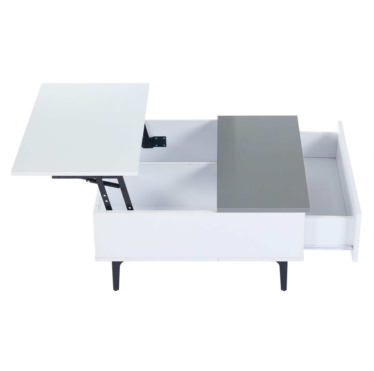 COUCHTISCH höhenverstellbar 70x70 cm MDF Weiß-Grau mit LED - Weiß, Wellpappe (70/70/35cm) - Meubliv