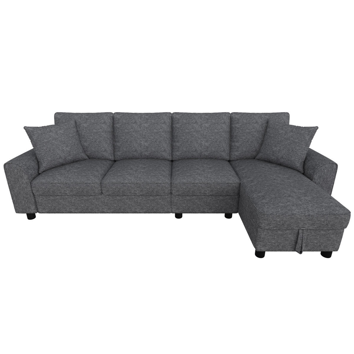 ECKSOFA 280/136/82 cm Grau mit aufklappbarem Stauraum und klappbare Rückenlehne mit Getränkehaltern - Grau, Textil (136/82/280cm) - Oxeza