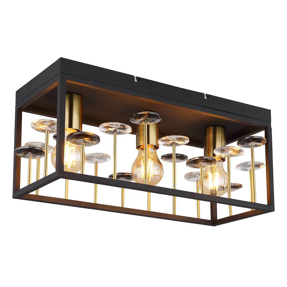 DECKENLEUCHTE LISBON Metall, Kristall, Schwarz Gold - Goldfarben, Metall (45/18/20cm) - Globo Lighting