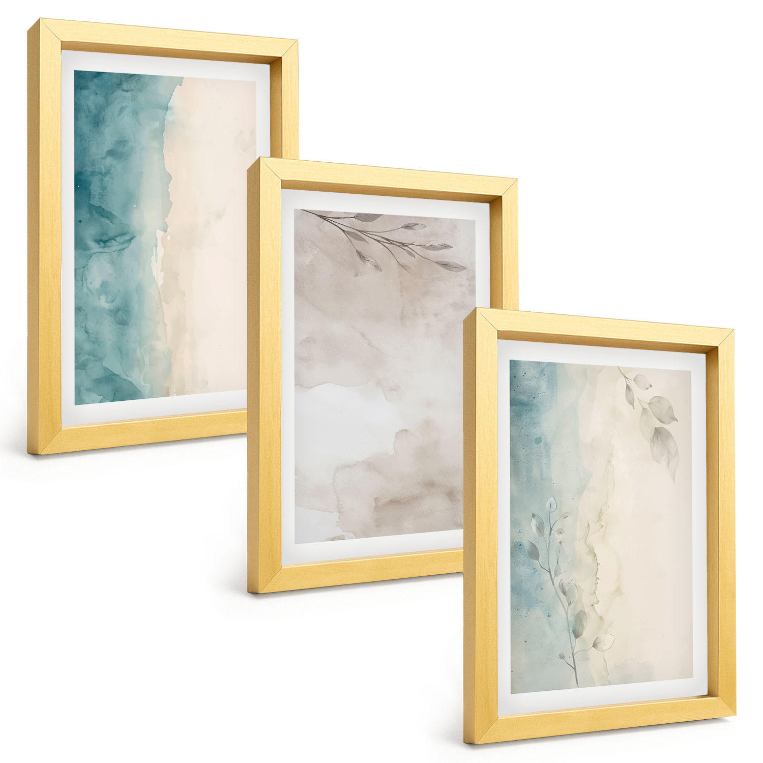 BILDER SET 3er Set - 20x30 cm Goldrahmen - Feine Aquarelltexturen - Goldfarben, Kunststoff (20/30cm) - TULUP