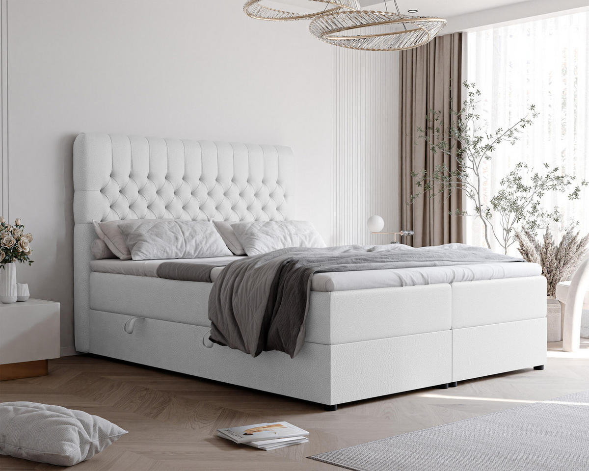 BOXBETT 160x200 cm mit Topper - Weiß, Holzwerkstoff/Textil (160/200cm) - Idohome