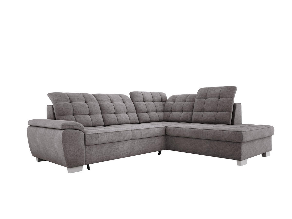 ECKSOFA LOTTA L-förmig Bettkasten verstellbare Kopfstützen hochwertige Verarbeitung lose Rückenkissen freistehend RECHTS 258x212x106 cm Light Grey - Hellgrau, Holz/Textil (258/212cm) - DomoHome