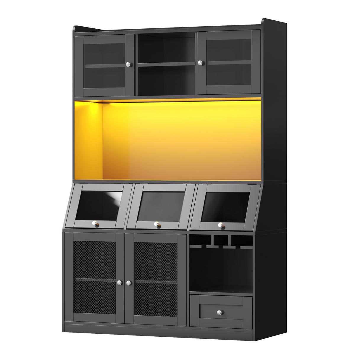 BUFFETSCHRANK Schwarz 120/40/181.7 cm - Schwarz, Holz (120/181.7/40cm) - PANGIVO