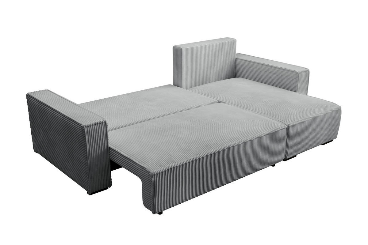 ECKSOFA CUDDY L, Eckcouch in L-Form mit Schlaffunktion und Bettkasten, Farbe: Grau, Cordstoff, Ottomane Rechts - Grau, Textil (240/140cm) - Storez24