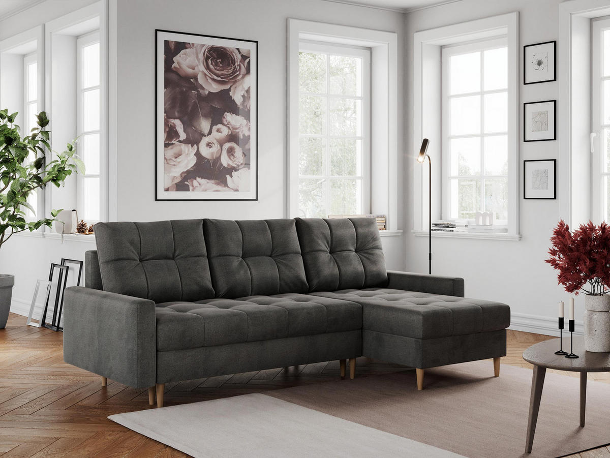 ECKSOFA Colin Velvet Dunkelgrau - Dunkelgrau/Braun, Holz/Textil (220/140cm) - MKS