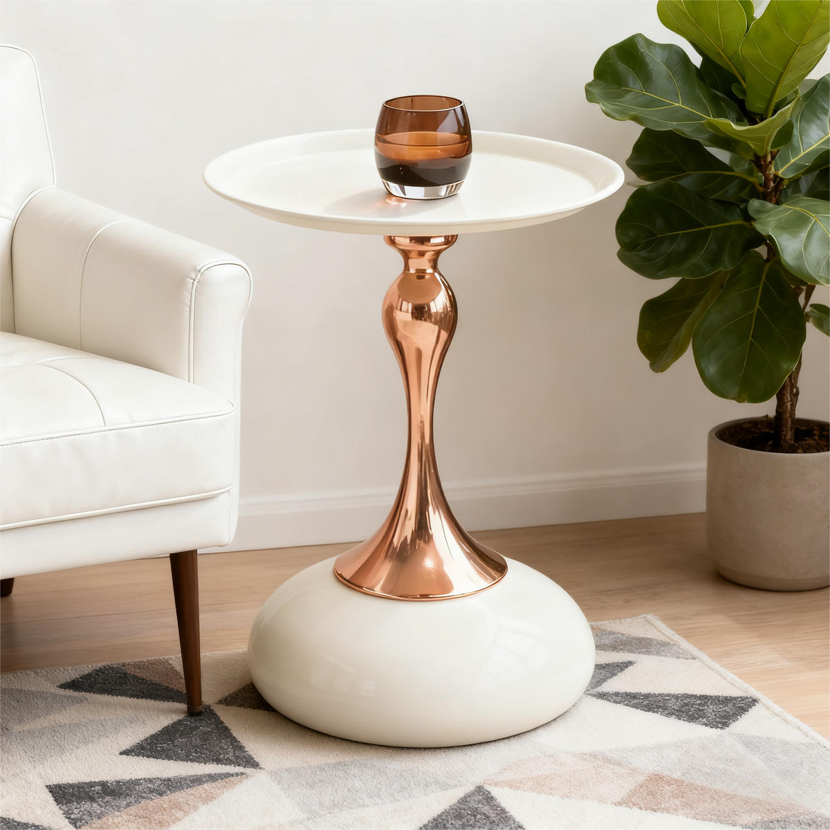 BEISTELLTISCH Ø 38 cm luxuriöses design - Weiß, Metall (38/38/54cm) - Urban Meuble