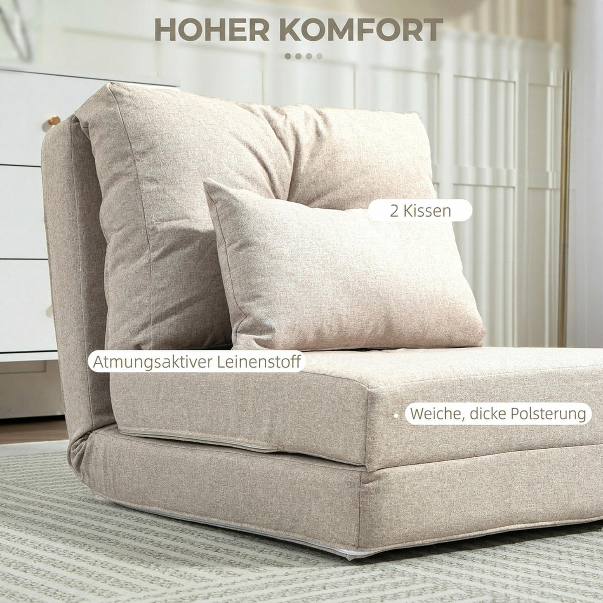 BODENSTUHL, Leinen, Metall, Beige - Beige, Textil/Metall (60/56/80cm) - HOMCOM