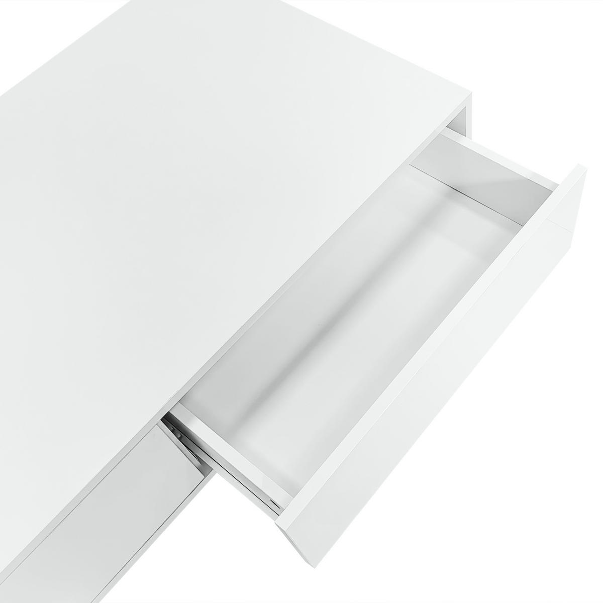 COUCHTISCH 115/55/34 cm weiß hochglänzend mit 2 Schubladen und LED-Beleuchtung - Weiß, Holzwerkstoff (115/55/34cm) - OKWISH