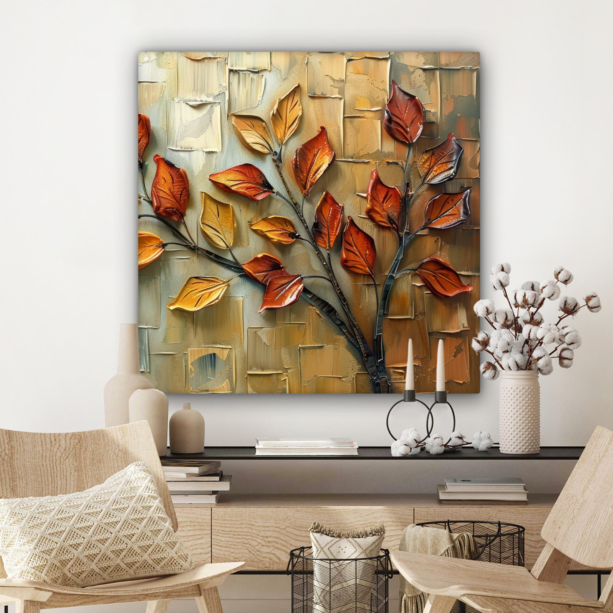 LEINWANDBILD Baum - Abstrakt - Natur - Kunst 90x90 cm - Goldfarben, Textil (90/90cm) - MuchoWow