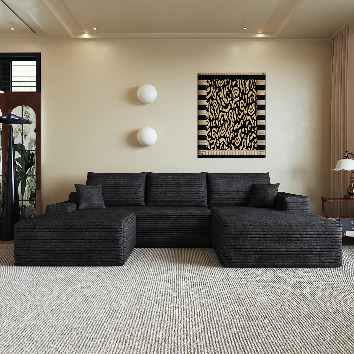 WOHNLANDSCHAFT DE-34857 U-Form 2-Sitzer Chaiselongue rechts Schwarz - Schwarz, Textil (175/83/270cm) - ComfortXL