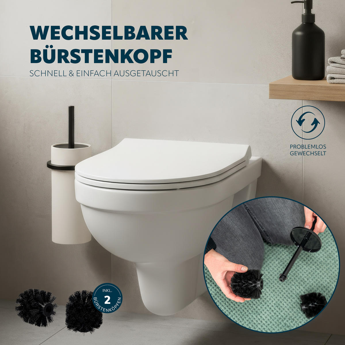 WC-GARNITUR 2-TLG. Bürste u. Eimer SAVONA Softtouch inkl. Wandhalterung, rund - beige - Beige, Kunststoff (19/24.5/19cm) - bremermann