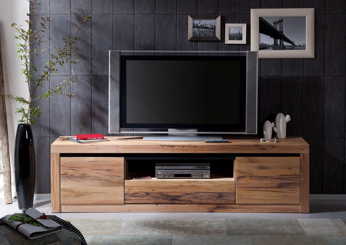 TV-BOARD Wild-/Zerreiche 202x42x55 natur geölt MONTREUX #105 - Naturfarben, Holz (202/55/42cm) - Massivmoebel24