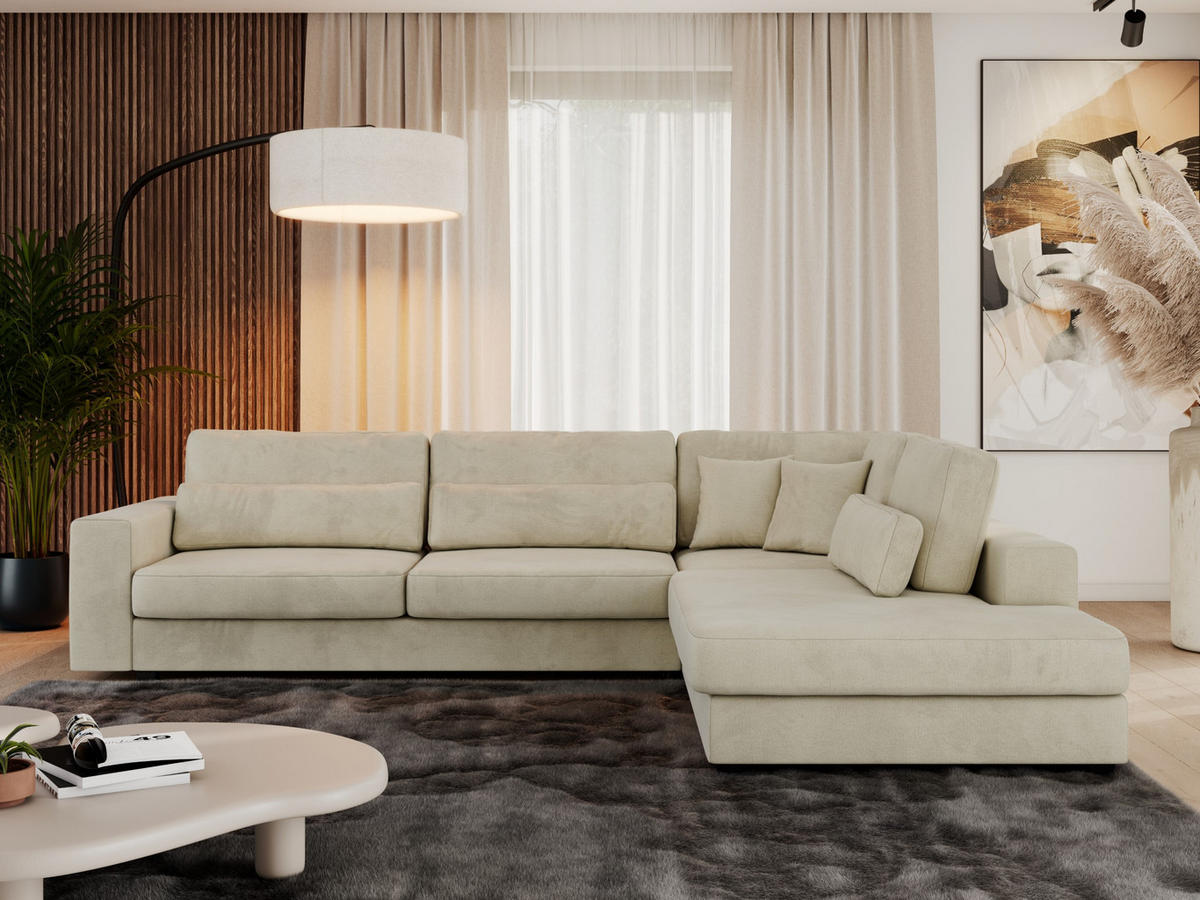 ECKSOFA Savona Beige Velvet - rechts - Beige/Schwarz, Kunststoff/Textil (249/316cm) - MKS