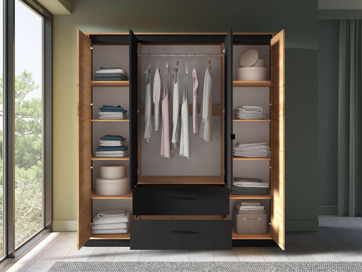 KLEIDERSCHRANK – 200 cm – Urso – Schwarz – KL-039 - Schwarz, Holzwerkstoff (200/210/58cm) - hi-markt