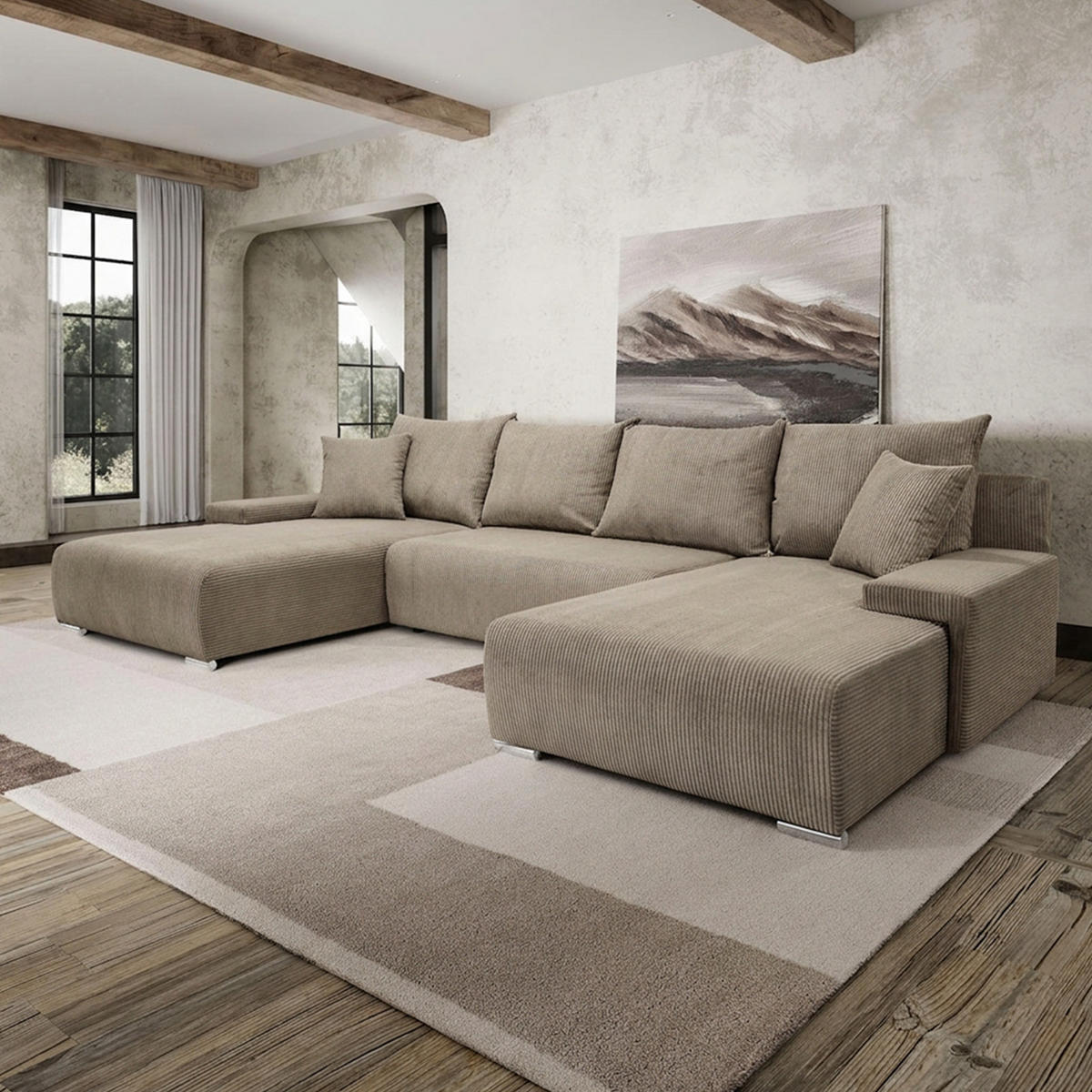 ECKSOFA Trawanga s rozkladací funkcí, béžová - světle hnědá, textil (348/188cm) - Fedve