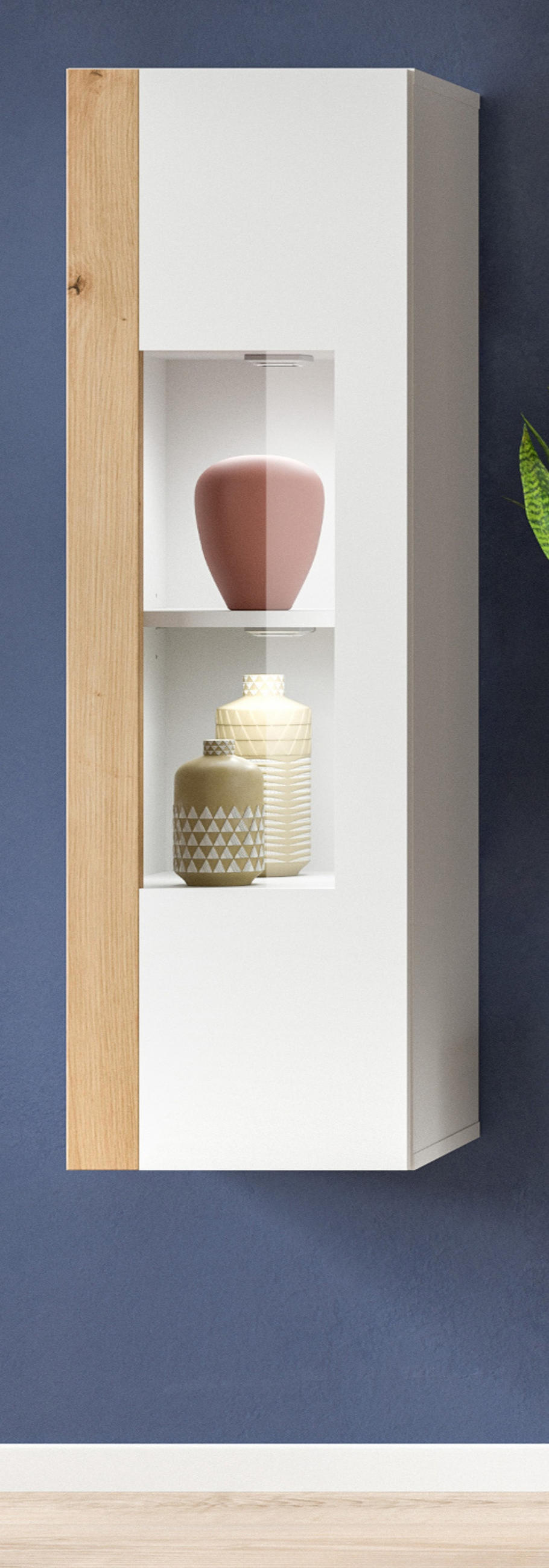 VITRINE weiß und Eiche 30 x 110 cm, Vitrinenschrank stehend/hängend - Schwarz/Weiß, Glas/Holzwerkstoff (30/112/33cm) - Inn.Furn